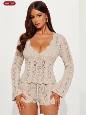 Fashion Nova Cream Crochet Knit Swim Coverup Set